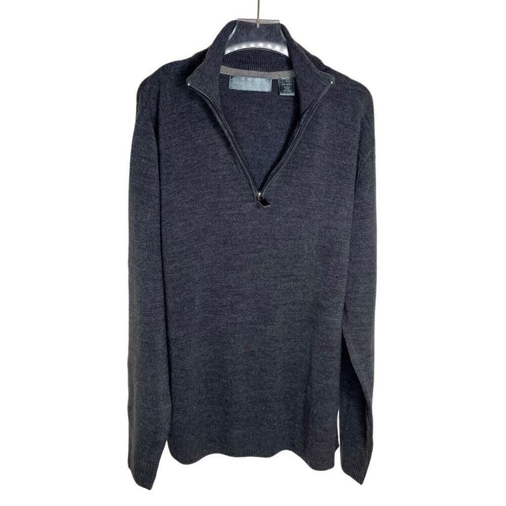 Oscar De La Renta Gray 1/4 Quarter Zip Sweater Knit Collar Charcoal Large L